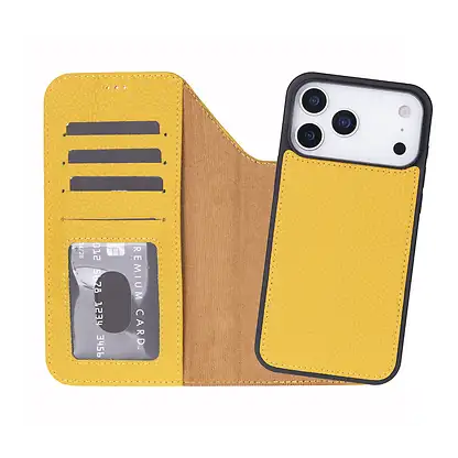BLOOMINBAG BloomCase Apple iPhone 17 Pro (6.3") Uyumlu Hakiki Deri Çıkarılabilir Cüzdanlı Telefon Kılıfı Honey