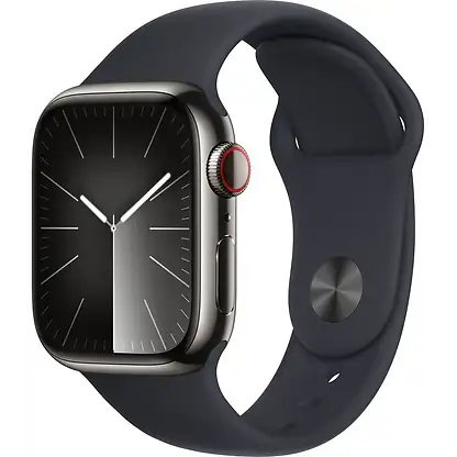 APPLE Watch Series 9 GPS + Cellular MRJ83TU/A   Paslanmaz Çelik Kasa ve Spor Kordon - S/M Akıllı Saat Siyah