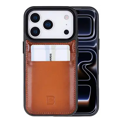 BLOOMINBAG BloomCase Flex Cover Urban Tan – iPhone 17 Pro(6.3") Uyumlu Hakiki Deri Kartlıklı Telefon Kılıfı Kahverengi