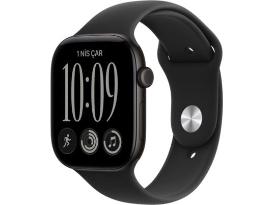 APPLE Watch Series 12 GPS 46mm - Siyah Alüminyum Kasa - Siyah Spor Kordon - M/L